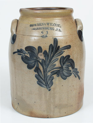 2 Gal. COWDEN & WILCOX / HARRISBURG, PA Stoneware Jar w/ Floral Decoration