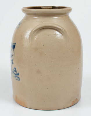 WEST TROY POTTERY Stoneware Lidded Jar w/ Pecking Chicken Decoration