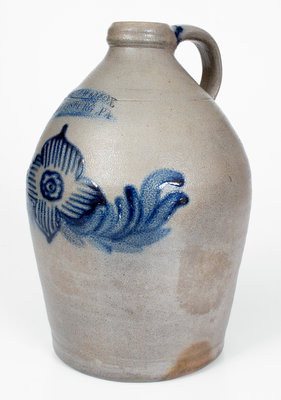 Exceptional COWDEN & WILCOX / HARRISBURG, PA Stoneware Jug w/ Unusual Floral Decoration