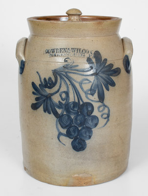 2 Gal. COWDEN & WILCOX / HARRISBURG, PA Stoneware Lidded Jar w/ Grapes Decoration