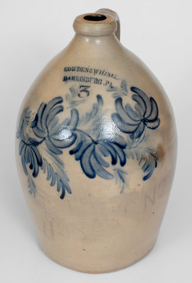 Fine COWDEN & WILCOX / HARRISBURG, PA 3 Gal. Stoneware Jug w/ Elaborate Floral Decoration