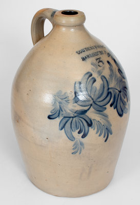 Fine COWDEN & WILCOX / HARRISBURG, PA 3 Gal. Stoneware Jug w/ Elaborate Floral Decoration