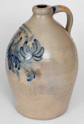 Fine COWDEN & WILCOX / HARRISBURG, PA 3 Gal. Stoneware Jug w/ Elaborate Floral Decoration