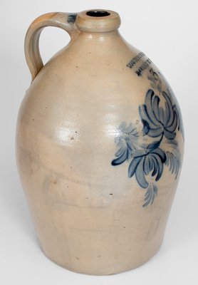 Fine COWDEN & WILCOX / HARRISBURG, PA 3 Gal. Stoneware Jug w/ Elaborate Floral Decoration