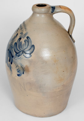 Fine COWDEN & WILCOX / HARRISBURG, PA 3 Gal. Stoneware Jug w/ Elaborate Floral Decoration