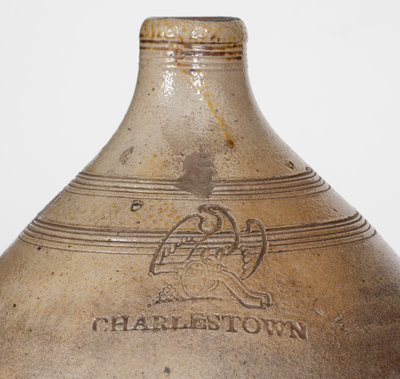 CHARLESTOWN / Boston, Mass. Stoneware Jug w/ Impressed Eagle and Cannon