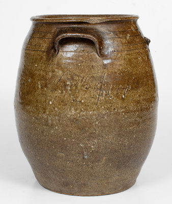 Very Rare Alkaline-Glazed Stoneware Jar Inscribed "Worth $1.00," probably Catawba Valley, NC, c1870