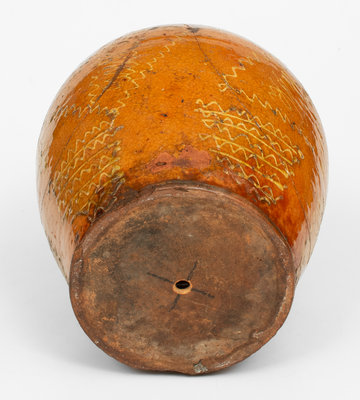 Extremely Rare 18th Century Bristol County, MA Large-Sized Redware Jar w/ Profuse Yellow Slip Decoration