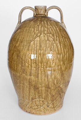 Large-Sized Double-Handled Stoneware Jug with Glaze Drips by Michael Crocker