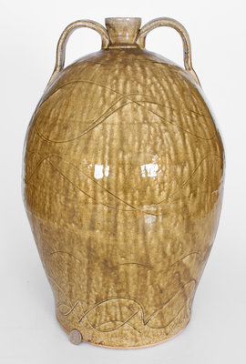 Large-Sized Double-Handled Stoneware Jug with Glaze Drips by Michael Crocker