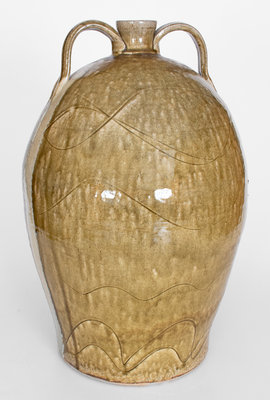 Large-Sized Double-Handled Stoneware Jug with Glaze Drips by Michael Crocker