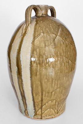 Large-Sized Double-Handled Stoneware Jug with Glaze Drips by Michael Crocker