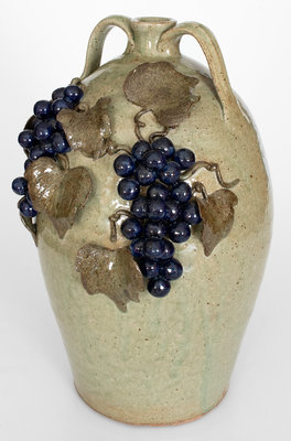 Large-Sized Double-Handled Stoneware Jug Applied Grapes by Michael Crocker