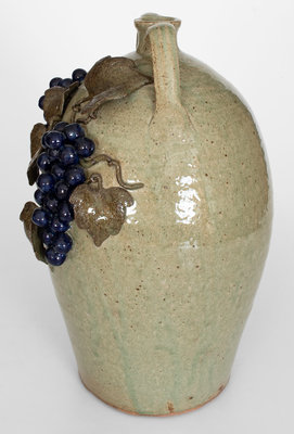 Large-Sized Double-Handled Stoneware Jug Applied Grapes by Michael Crocker