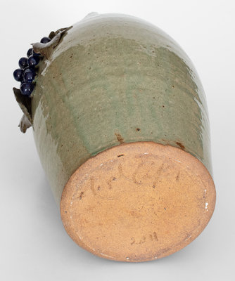 Large-Sized Double-Handled Stoneware Jug Applied Grapes by Michael Crocker