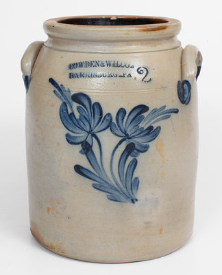 2 Gal. COWDEN & WILCOX / HARRISBURG, PA Stoneware Jar w/ Floral Decoration