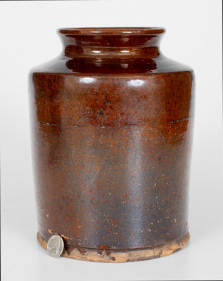 Very Rare Glazed Redware Jar Signed