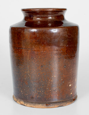 Very Rare Glazed Redware Jar Signed
