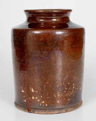 Very Rare Glazed Redware Jar Signed