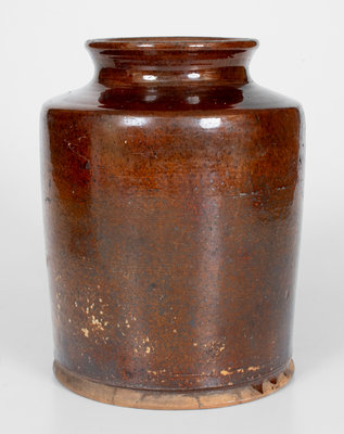 Very Rare Glazed Redware Jar Signed