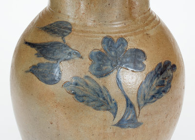 Extremely Rare attrib. Branch Green (Philadelphia) Stoneware Pitcher w/ Incised Bird Decoration