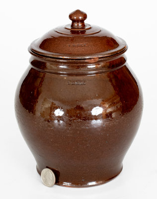 Scarce I. BELL (John Bell, Waynesboro, PA) Redware Spice Jar w/ Lid, c1840