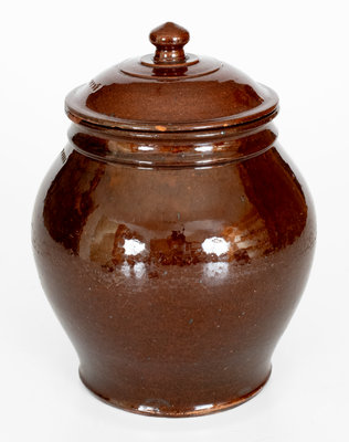 Scarce I. BELL (John Bell, Waynesboro, PA) Redware Spice Jar w/ Lid, c1840