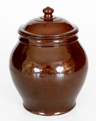 Scarce I. BELL (John Bell, Waynesboro, PA) Redware Spice Jar w/ Lid, c1840