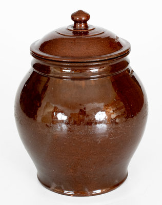 Scarce I. BELL (John Bell, Waynesboro, PA) Redware Spice Jar w/ Lid, c1840