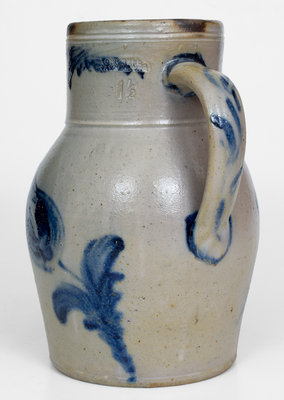Fine JOHN BELL / WAYNESBORO Stoneware Pitcher w/ Cobalt Floral Decoration