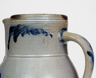Fine JOHN BELL / WAYNESBORO Stoneware Pitcher w/ Cobalt Floral Decoration