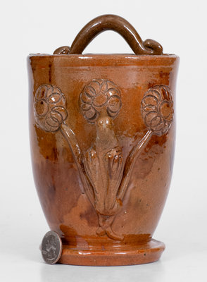 Scarce Shenandoah Valley Redware Wall Pocket w/ Applied Bird and Floral Decoration, attrib. Eberly / Strasburg