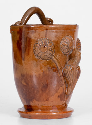 Scarce Shenandoah Valley Redware Wall Pocket w/ Applied Bird and Floral Decoration, attrib. Eberly / Strasburg