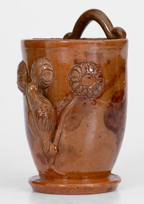Scarce Shenandoah Valley Redware Wall Pocket w/ Applied Bird and Floral Decoration, attrib. Eberly / Strasburg