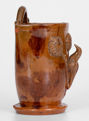 Scarce Shenandoah Valley Redware Wall Pocket w/ Applied Bird and Floral Decoration, attrib. Eberly / Strasburg