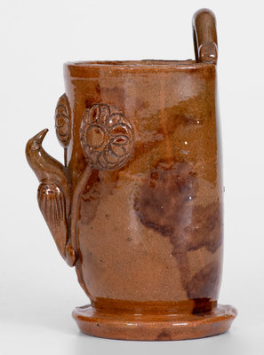 Scarce Shenandoah Valley Redware Wall Pocket w/ Applied Bird and Floral Decoration, attrib. Eberly / Strasburg