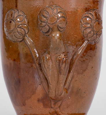 Scarce Shenandoah Valley Redware Wall Pocket w/ Applied Bird and Floral Decoration, attrib. Eberly / Strasburg