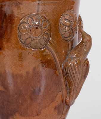 Scarce Shenandoah Valley Redware Wall Pocket w/ Applied Bird and Floral Decoration, attrib. Eberly / Strasburg