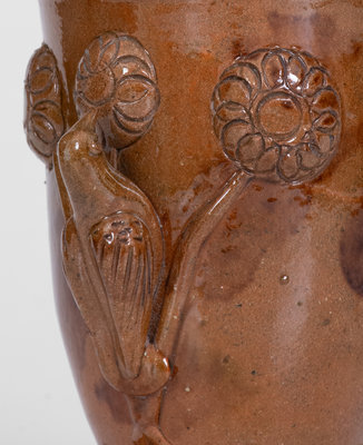 Scarce Shenandoah Valley Redware Wall Pocket w/ Applied Bird and Floral Decoration, attrib. Eberly / Strasburg