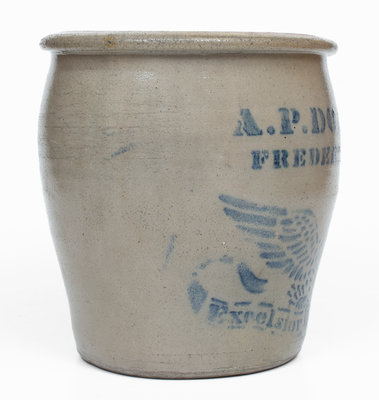 Fine A.P. DONAGHHO, / FREDERICKTOWN, PA Stoneware Stenciled Eagle Jar