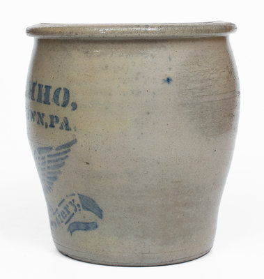 Fine A.P. DONAGHHO, / FREDERICKTOWN, PA Stoneware Stenciled Eagle Jar