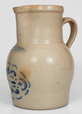 F.H. COWDEN / HARRISBURG Stoneware Pitcher w/ Stenciled Cobalt Design