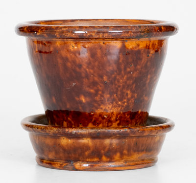 JOHN W. BELL / Waynesboro, Pa. Glazed Redware Flowerpot, c1880