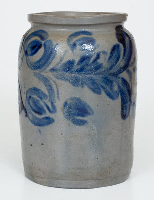 Half-Gallon Baltimore, MD Stoneware Jar w/ Elaborate Cobalt Floral Decoration, c1825