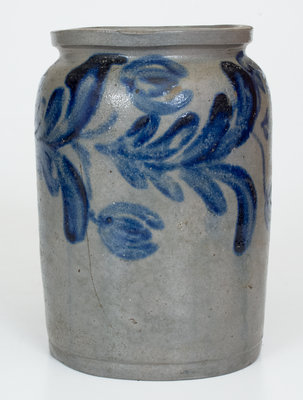 Half-Gallon Baltimore, MD Stoneware Jar w/ Elaborate Cobalt Floral Decoration, c1825