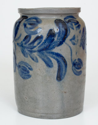Half-Gallon Baltimore, MD Stoneware Jar w/ Elaborate Cobalt Floral Decoration, c1825