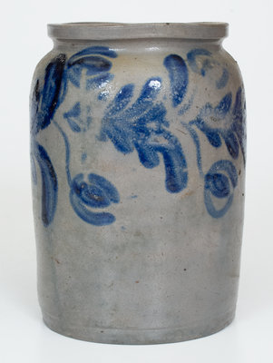 Half-Gallon Baltimore, MD Stoneware Jar w/ Elaborate Cobalt Floral Decoration, c1825