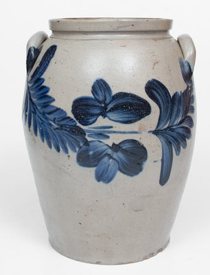 Three-Gallon Baltimore Stoneware Jar w/ Cobalt Floral Design, circa 1835