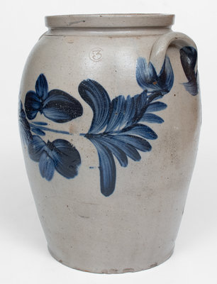 Three-Gallon Baltimore Stoneware Jar w/ Cobalt Floral Design, circa 1835