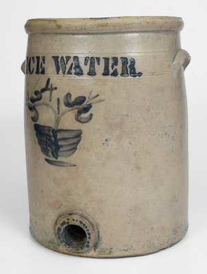 Four-Gallon Stoneware ICE WATER Cooler, Ohio, c1875